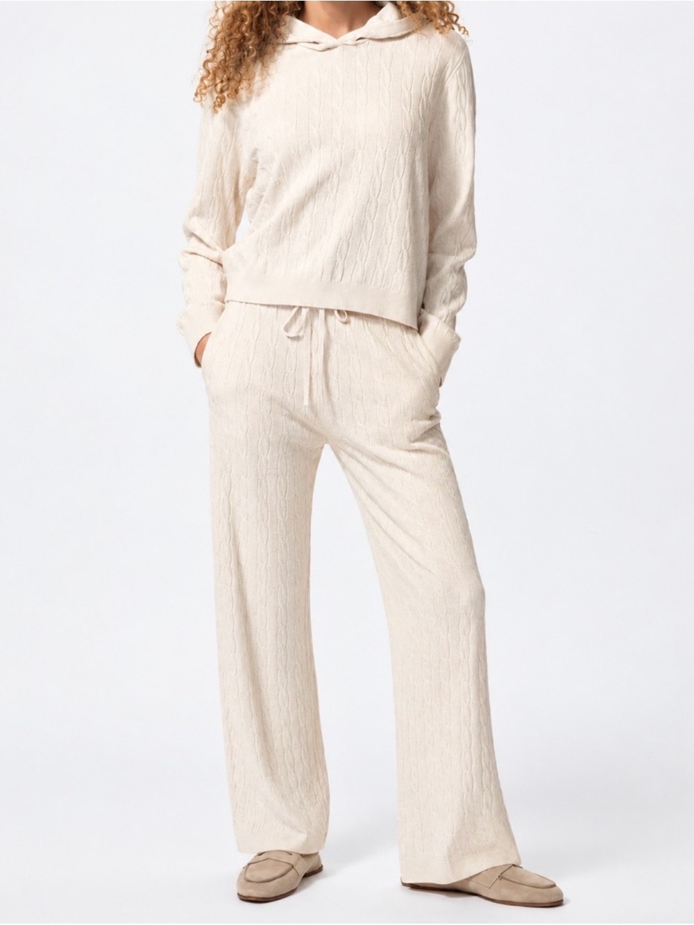 Uniqlo Cable Knit Hoodie Pants Set Cream Size S Lounge Outfit
